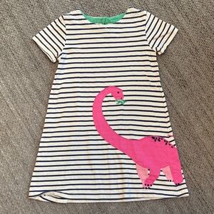 Mini Boden Pink Dinosaur Striped Short Sleeve Dress
